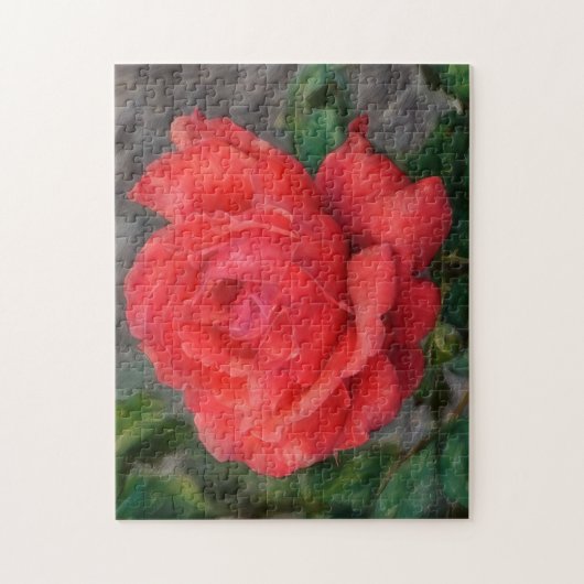 Coral Rote Rose Blume Art Puzzle (Vertikal)
