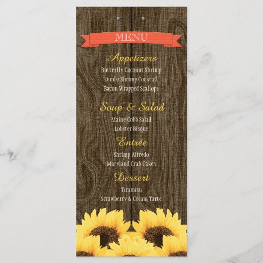 CORAL RUSTIC SUNFLOWER MENU CARD MENÜKARTE (Vorderseite)