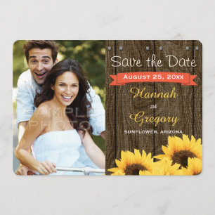 CORAL RUSTIC SUNFLOWING SAVE THE DATE KARTE