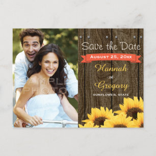 CORAL RUSTIC SUNFLOWING SAVE THE DATE POSTCARD ANKÜNDIGUNGSPOSTKARTE