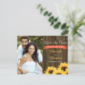 CORAL RUSTIC SUNFLOWING SAVE THE DATE POSTCARD ANKÜNDIGUNGSPOSTKARTE (Stehend Vorderseite)