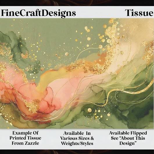 Coral & Sage Alcohol Ink + Gold EA3L Decoupage Seidenpapier