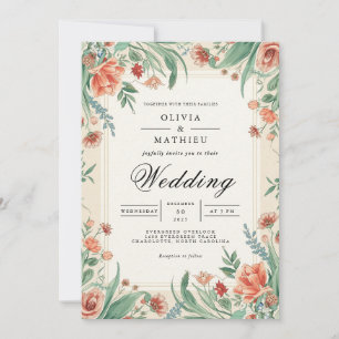 Coral & Sage Floral Arch Wedding Einladung