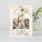 Coral Sage Pampas Grass Floral FOTO DANKE Einladung (Stehend Vorderseite)