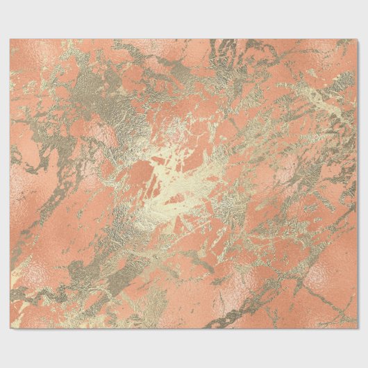 Coral Salmo Champaigne Gold Marble Metallic Stroke Geschenkpapier (Flach)