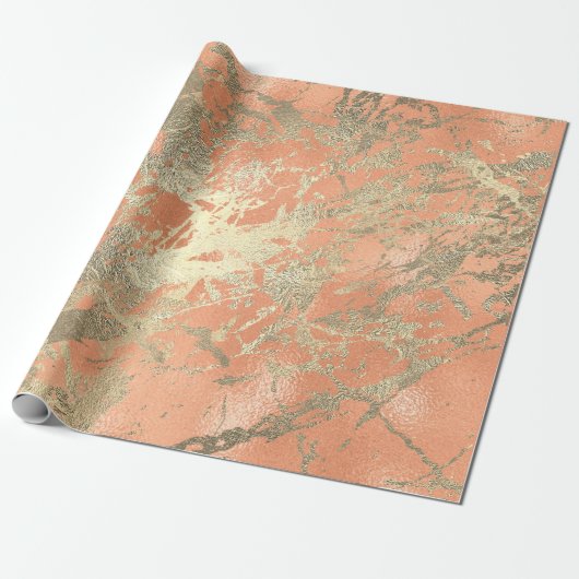 Coral Salmo Champaigne Gold Marble Metallic Stroke Geschenkpapier (Ungerollt)