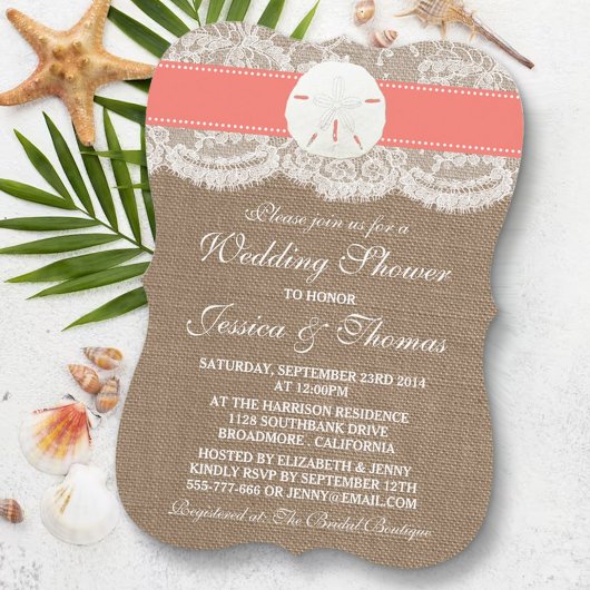 Coral Sand Dollar Beach Hochzeitsdusche Einladung
