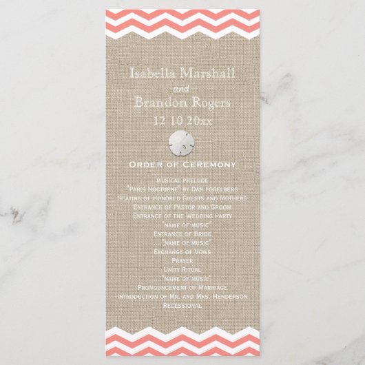 Coral Sand Dollar & Zickzack Hochzeitsprogramm Programm (Vorderseite)