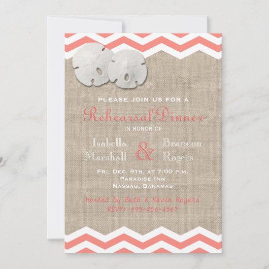 Coral Sand Dollar & Zickzack Probe Abendessen Einladung (Vorderseite)