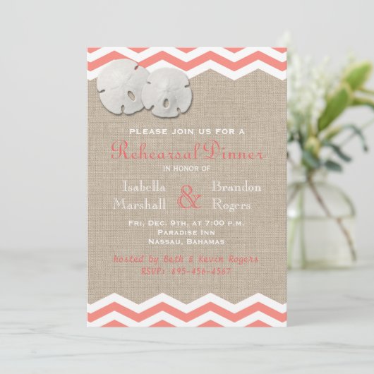 Coral Sand Dollar & Zickzack Probe Abendessen Einladung (Stehend Vorderseite)