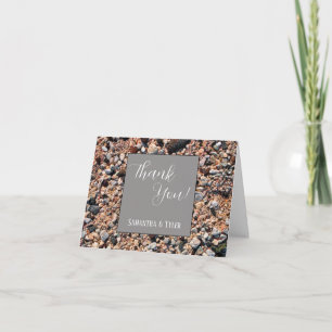Coral Sand & Muscheln am Meer, Hochzeit am moderne Dankeskarte