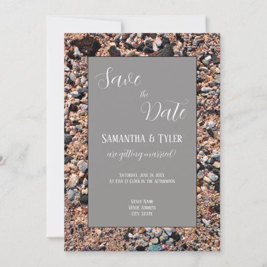 Coral Sand & Muscheln am Meer, Hochzeit am moderne Save The Date (Vorderseite)
