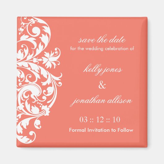Coral Save the Date Wedding Magnet (Vorne)