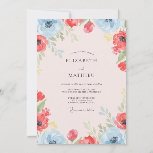 Coral Scarlet Mohn Hochzeit Einladung (Vorderseite)