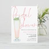 Coral Script Cocktail Bridal Dusche Einladung (Stehend Vorderseite)
