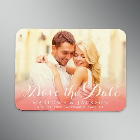 Coral Script-Foto-Overlay-Hochzeit Speichern Sie d Magnet
