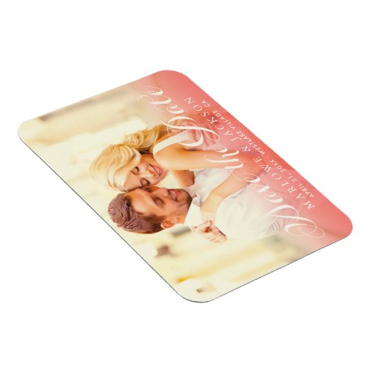 Coral Script-Foto-Overlay-Hochzeit Speichern Sie d Magnet (Rechte Seite)