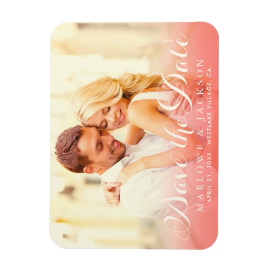 Coral Script-Foto-Overlay-Hochzeit Speichern Sie d Magnet (Vertikal)