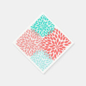 Coral Seafoam Aquamarin Dahlia Mums Blüten Serviette (Ecke)