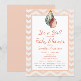 Coral Seashell Baby Shower Girl Boy Einladung