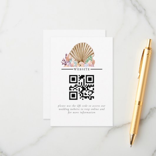 Coral & Seashell Beach Wedding Begleitkarte (Vorderseite/Rückseite Beispiel)