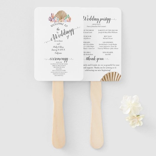 Coral & Seashell Beach Wedding Fächer (Vorne und Hinten)