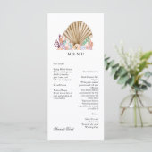 Coral & Seashell Beach Wedding Menükarte (Stehend Vorderseite)