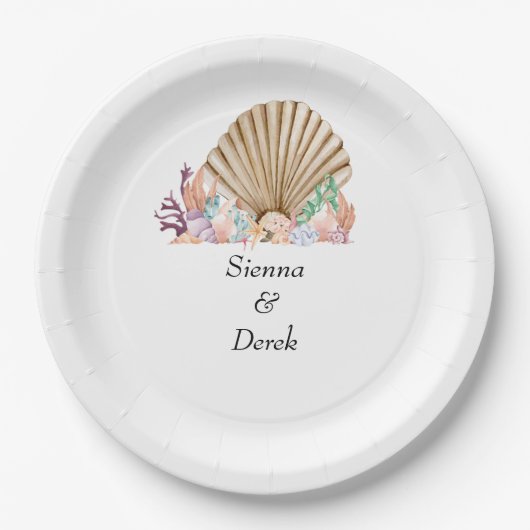 Coral & Seashell Beach Wedding Pappteller (Vorderseite)