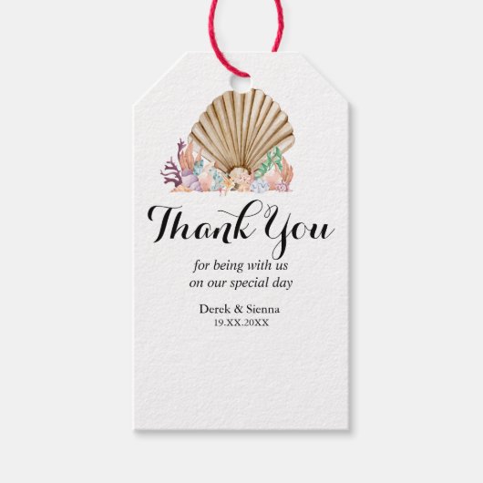 Coral & Seashell Strand Hochzeitsgeschenk Geschenkanhänger (Vorderseite)