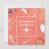 Coral & Seashells Beach All in One Wedding Einladung (Vorderseite)