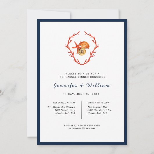 Coral & seashells Probe Dinner Einladung (Vorderseite)