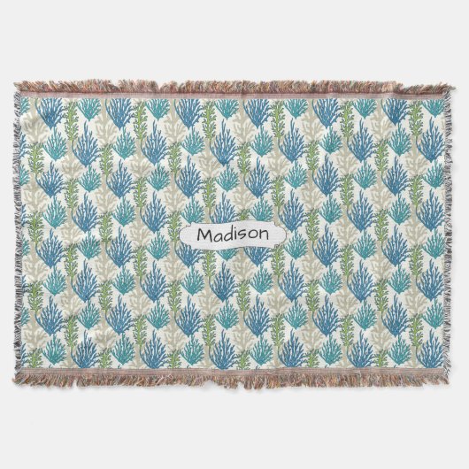 Coral Seaweed Pattern individuelle Name Decke werf (Vorderseite)