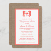 Coral Seepferd auf Burlap Beach Verlobung Dusche Einladung (Vorne/Hinten)