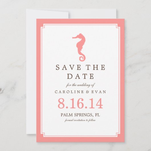 Coral Seepferd Hochzeitssache Datum speichern Save The Date (Vorderseite)