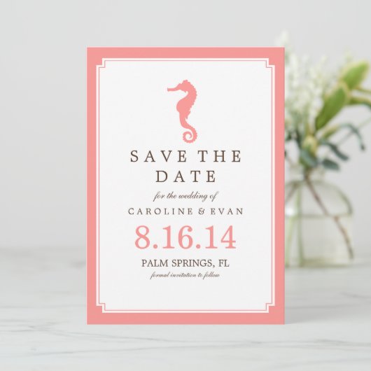 Coral Seepferd Hochzeitssache Datum speichern Save The Date (Stehend Vorderseite)