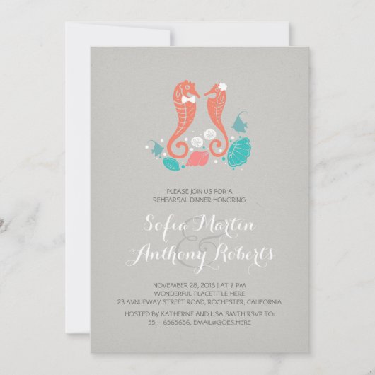 Coral Seepferds Beach Probe lädt zum Abendessen ei Einladung (Vorderseite)