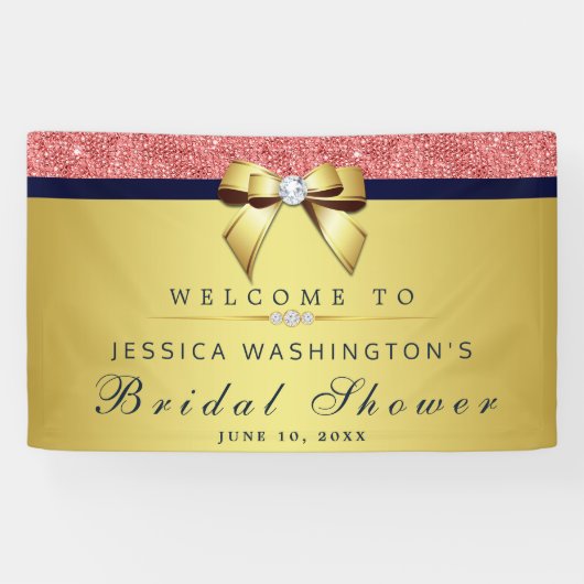 Coral Sequins Navy Gold Diamonds Bow Brautparty Banner (Horizontal)