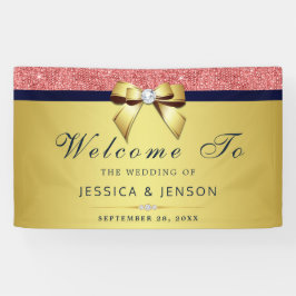 Coral Sequins Navy Gold Diamonds Bow Wedding Banner
