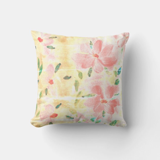 Coral Shabby Chic Floral Kissen (Vorderseite)