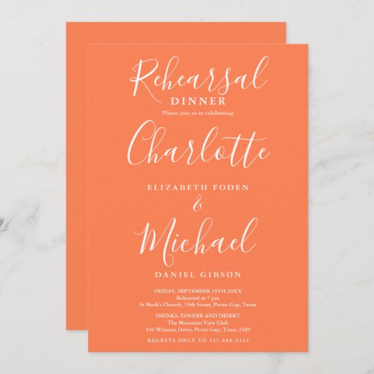 Coral Signature Script Probe Dinner Einladung (Vorne/Hinten)