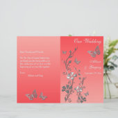 Coral Silver Butterfly Floral Wedding Program 2 (Stehend Vorderseite)
