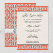 Coral & Silver, Diamonds & Lace, Mis Quince Anos Einladung (Vorne/Hinten)