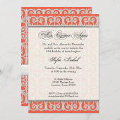 Coral & Silver, Diamonds & Lace, Mis Quince Anos Einladung (Vorne/Hinten)