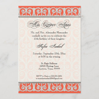 Coral & Silver, Diamonds & Lace, Mis Quince Anos Einladung