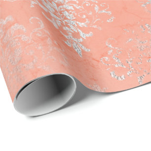 Coral Silver Peach Damask Antonietta Versaille Geschenkpapier