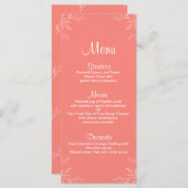 Coral Simple Elegant Floral Wedding Menu Menükarte (Vorne/Hinten)