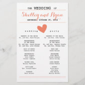 Coral Simple Heart Wedding Program (Vorderseite)