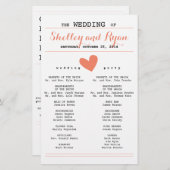 Coral Simple Heart Wedding Program (Vorne/Hinten)