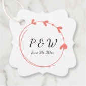 Coral Simple Heart Wreath Monogram Wedding Geschenkanhänger (Vorderseite)