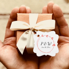 Coral Simple Heart Wreath Monogram Wedding Geschenkanhänger